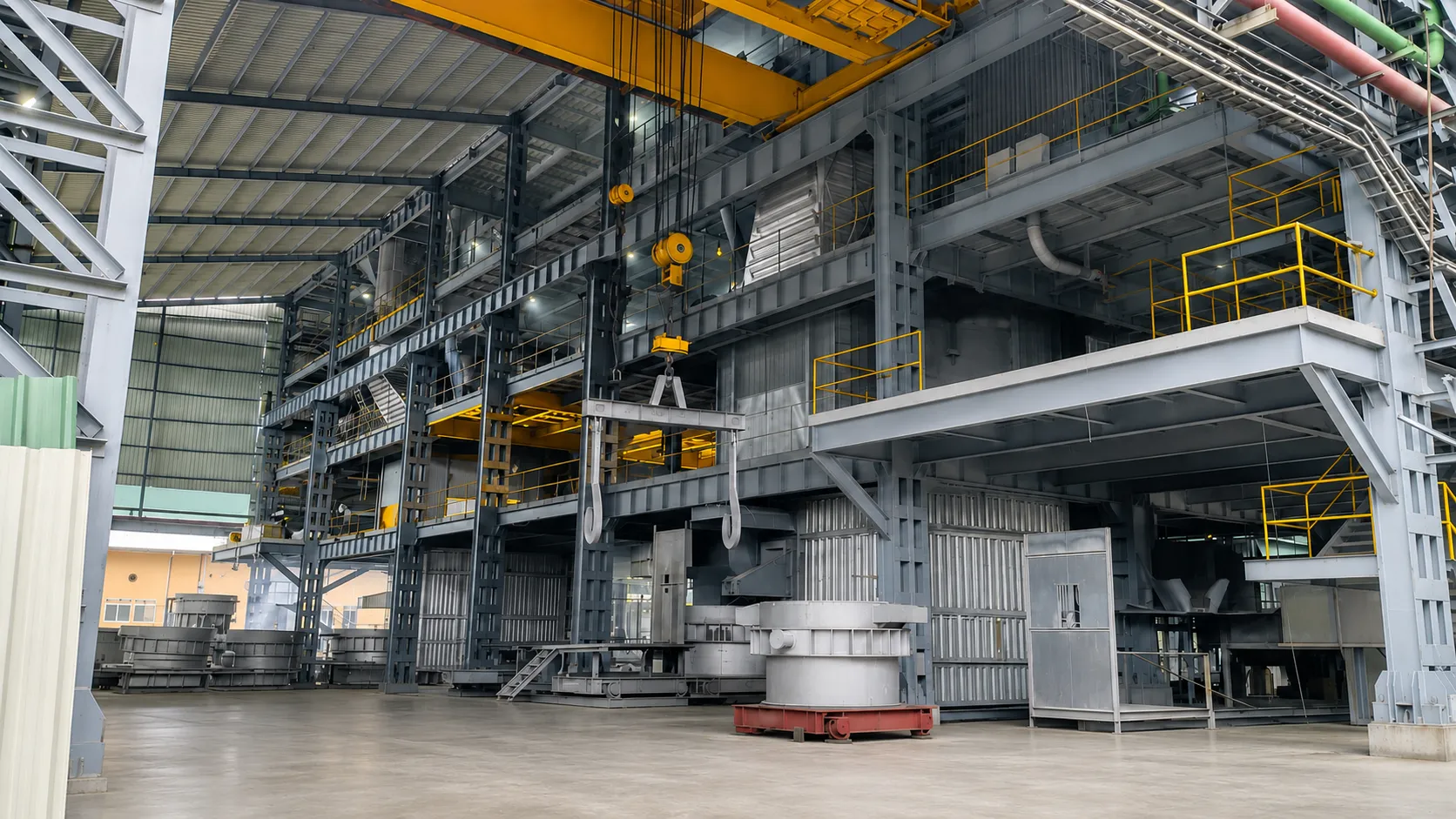Aja Alloys furnace hall with overhead crane and industrial equipment